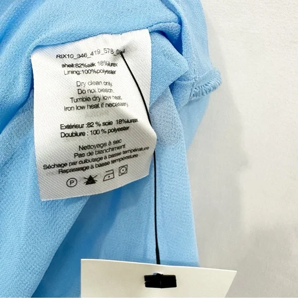 RIXO London Indra Long Bell Sleeve Metallic Print Midi Maxi Dress in Blue - Picture 12 of 14